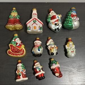 Lot of 11 Unique Treasures Glass Christmas Ornaments Larg Snowman, Santa, Angel